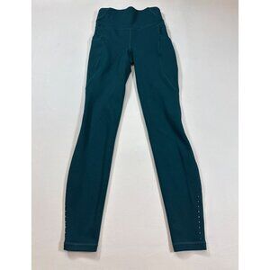 Teal Lululemon Leggings With Side Pockets & Reflective Detail Size 0 (AA330)